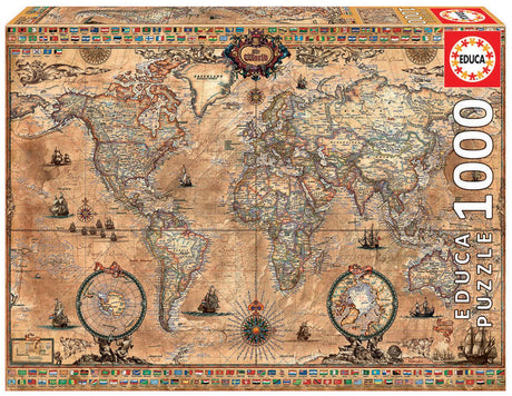 Educa Antique World Map 1000-Piece Puzzle, Brown, (15159) Educa