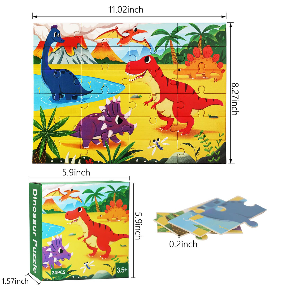 Puzzles for Kids Ages 3-5, 4-8,24 Piece Dinosaur Jigsaw Puzzles for Toddler Children Learning Educational Puzzles 4 5 6 Year Toys for Boys and Girls TPQKA
