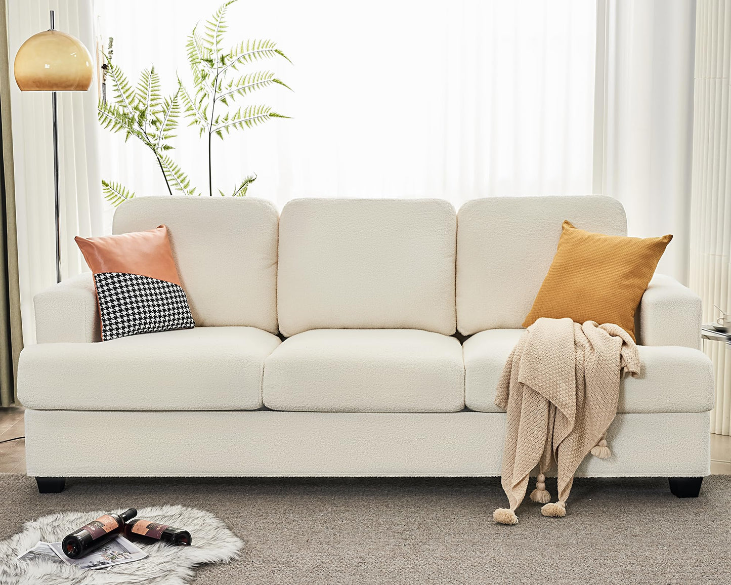 VanAcc 89 Inch Sofa, Comfy Sofa Couch with Extra Deep Seats, 3 Seater Sofa- Modern Sofa Couch, Couch for Living Room Apartment Lounge, Offwhite Bouclé