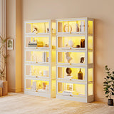 Boniture Display Cabinet with Acrylic Glass Doors,5-Tiers Curio Cabinet with LED Lighting for Collectibles, Collectibles Toy Organizers Rack & Display Shelf Display Case Storage Cabinet, Antique White BONITURE