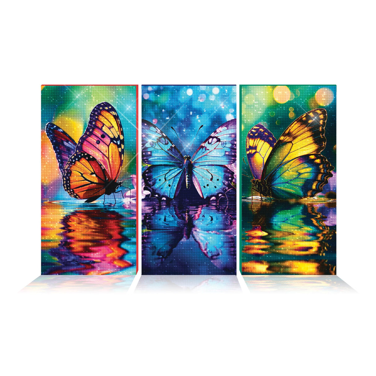 ArtSkills Diamond Painting Kit, Diamond Art Ready to Hang Framed Canvas with Storage and Accessory Kit, Enchanted Butterflies, 3 Stretched Canvas Panels, 14” x 7” Each ArtSkills