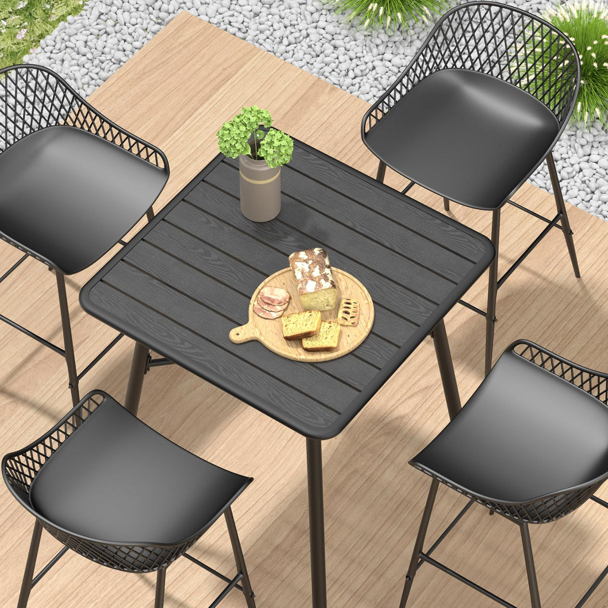 C-Hopetree 41" Counter Height Bar Table, Square Metal Pub Bistro Cocktail Table for Indoor Outdoor Use, Black C-Hopetree