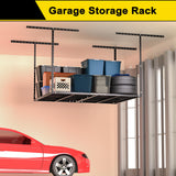 GIOTORENT 3x4FT Overhead Garage Storage Rack, Heavy Duty Metal Garage Ceiling Storage Racks, Adjustable Garage Shelving/Garage Organization/Garage Storage Shelves, 450lbs Weight Capacity, Black GIOTORENT