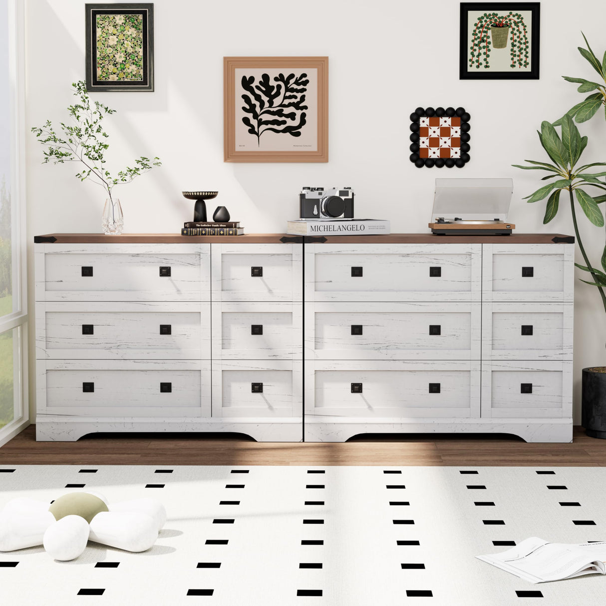 Royal Windsor Farmhouse 6 Drawer Dresser for Bedroom, Chest of Drawers Dresser for Closet, Clothes Organizers and Storage with Spacious Tabletop, Wooden Dressers for Living Room, White Royal Windsor