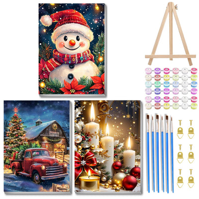 Mandun 3 Pack Christmas Paint by Numbers for Adults, Christmas Paint by Numbers Kits for Adults, Acrylic Oil Painting Kits with Frame and Wooden Easel 7.8x11.8 Inch