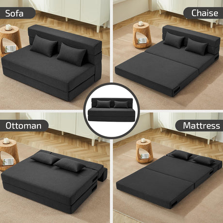 SUYOLS Folding Sofa Bed with Pillows- Convertible Chair Floor Couch & Sleeping Mattress, Foldable Memory Foam Sleeper for Living Room/Dorm/Guest Room/Home Office/Apartment/Loft, Full, Dark Gray SUYOLS