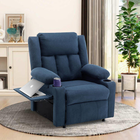 Andeworld Power Recliner Chair,Reclining Sofa Chair with Heat and Massage for Adults, Upholstered Heating Point Theater Seating Single Sofa with Side Pockets Sidetable for Living Room, Blue Andeworld