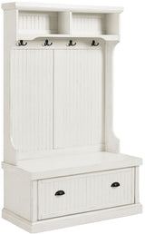 Crosley Furniture Seaside Hall Tree with Shoe Rack Bench and Coat Hooks for Hanging Storage, Distressed White Crosley Furniture