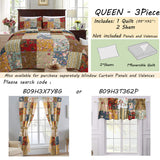 Cozy Line Home Fashions 100% Cotton Hand Piecing Real Patchwork Floral Plaid Country Farmhouse Reversible Quilt Bedding Set Coverlet Bedspread for All Seasons (Khaki Red, Queen - 3 Piece) Cozy Line Home Fashions