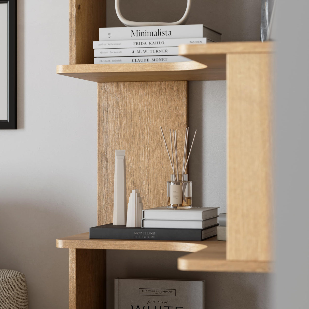 Prepac Nordik 6-Tier Natural Oak Modern Mid Century Corner Bookcase, 71.5" Extra Tall Corner Shelf with Storage, Multifunctional Freestanding Bookshelf for Home Office, Living Room, Bedroom Prepac