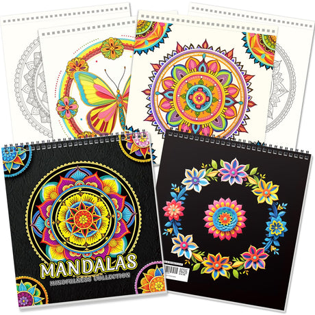 FUN LAVIE Adult Coloring Book 32 Mandala Coloring Books for Adults Relaxation and Teens Stress Relief, Easy Adult Coloring Book for Women Spiral Bound,Mandalas Style Mindfulness Stress-Free Patterns FUN LAVIE