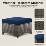 Joyside Outdoor Ottomans for Patio Set of 2 PE Wicker Steel Frame Outdoor Footstool with Removable Olefin Cushions for Garden, Patio, Backyard and Deck, Blue Joyside