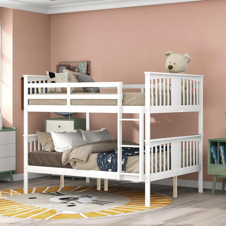 Merax Full Over Full Bunk Bed Convertible to Two Separate Beds, Solid Pine Wood Frame with Safety Guardrail & Headboard/Footboard, Sturdy Durable Design, for Teens/Adults, No Box Spring Needed, White Merax