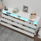 Auromie 9 Drawers Dresser, Double Modern Chest of Drawers with Power Outlet, Dresser TV Stand with Led Light Strip, Drawer Organizer for Bedroom, Living Room, Hallway (White, 9 Drawer) Auromie