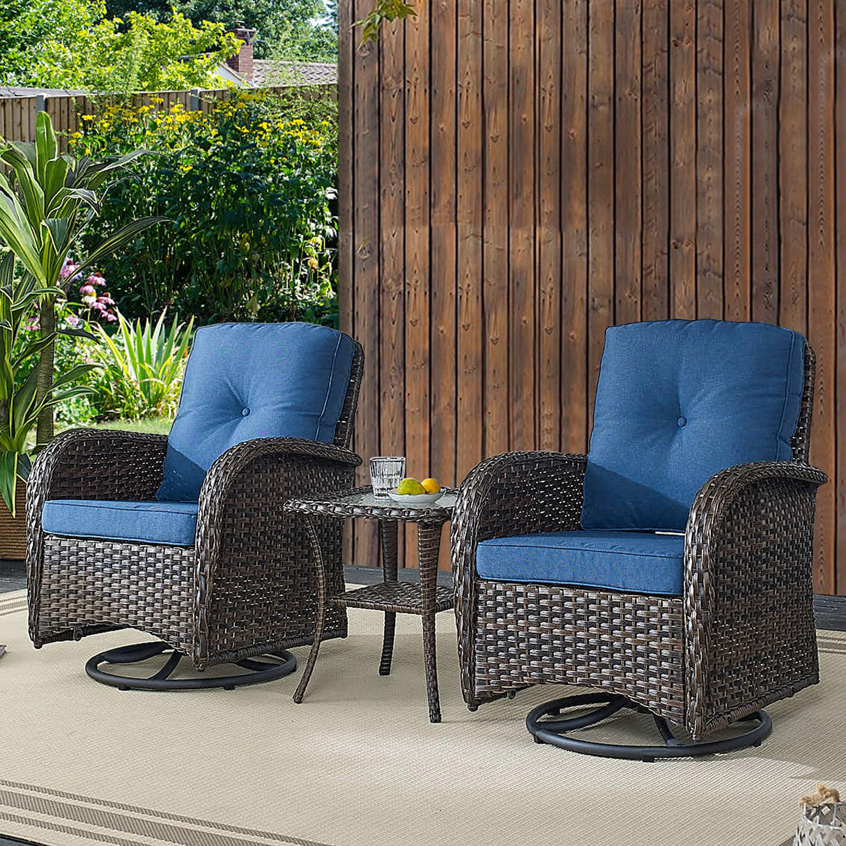 Belord Patio Wicker Furniture with Swivel Rocker Chairs Loveseat, 5 Piece Rattan Furniture Outdoor Table and Chairs Set for Patio Deck Porch Backyard Belord