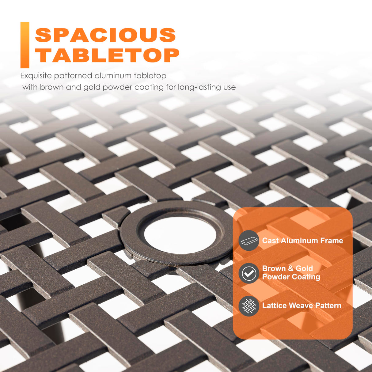 NUU GARDEN 5 Piece Patio Dining Set, 33" Round Cast Aluminum Dining Table with 1.97" Umbrella Hole and 4 Patio Dining Chairs for Backyard, Patio, Garden, Balcony, Brown with Gold Point NUU GARDEN