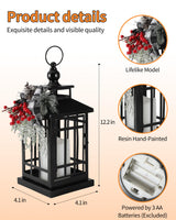iStatue Metal Black Christmas Lantern with Flameless Candle, 14'' Modern Farmhouse Decor Festive Holiday Rustic Home Gifts for Indoor/Outdoor (Xmas) iStatue