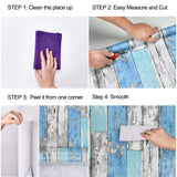 Caltero Wood Plank Wallpaper 17.7" × 236" Blue Distressed Wood Wallpaper Peel and Stick Wood Grain Contact Paper Vintage for Furniture Bedroom Countertop Cabinet Caltero