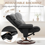 AVAWING Swivel Recliner Chair with Ottoman, Adjustable Faux Leather Lounge Chair, Reclining Chair and Ottoman with Wood Base for Living Room & Bedroom, Black AVAWING