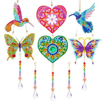 Yulejo 6 Pcs Diamond Painting Suncatcher Diamond Painting Art Kit for Adult Double Sided Diamond Painting Hanging Ornament Butterfly Heart Hummingbird Crystal Suncatcher Wind Chime Home Decoration