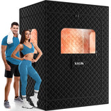 X-Vcak 2 Person Sauna, Extra Large Sauna Box, Portable Steam Sauna Tent with 2 Steamers, 2 Folding Chair, 71”x 49”x 36”, Black X-Vcak