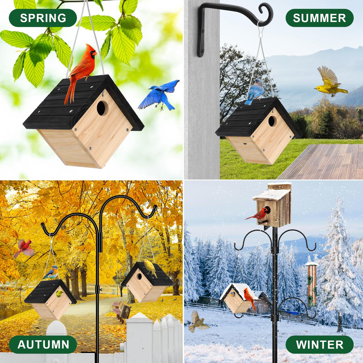 Gtongoko Hanging Wren Bird Houses for Outside, Cedar Wooden Bird Houses for Outdoors, Bird Nest with Air Vents, 1-1/8‘’ Entrance Hole, Clean Door for Wildbird Watching, 1 Pack Black Gtongoko