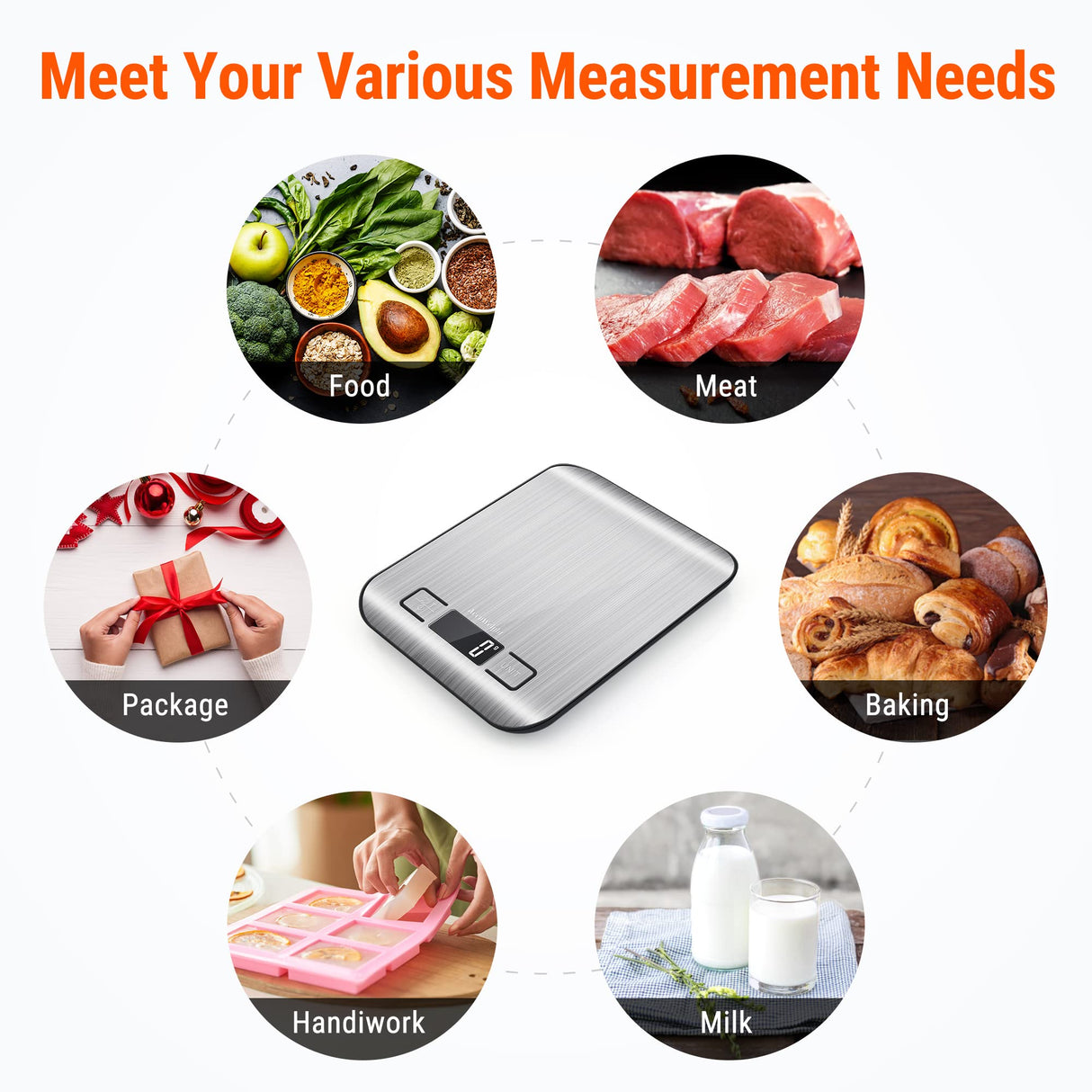 AccuWeight 211 Digital Kitchen Food Scale for Cooking Baking Coffee Scale 5000g by 1g with Tare and LCD Display Food Weight Scale, 8.11×6.42×1.18" Silvery AccuWeight