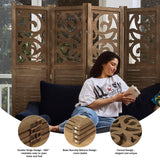 Room Divider Wood Carved Wall Divider Indoor Folding Portable Partition Screen for Home Office Garden Terrace - 4 Panel, 67 * 60inch (Dark Brown) Svimi