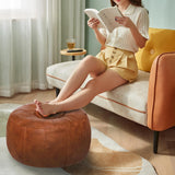 Thgonwid Unstuffed Handmade Moroccan Round Pouf Foot Stool Ottoman Seat Faux Leather Large Storage Bean Bag Floor Chair Foot Rest for Living Room, Bedroom or Wedding Gifts (Light Brown) Thgonwid