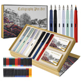 GC QUILL Calligraphy Fountain Pen Set- 7 with Different Nibs and 40 Ink Cartridges for Beginners- MU-09 GC QUILL