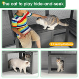 YOFE Luxury Cat Cage Outdoor Wooden Catio Enclosure Patio Large Cat Run House for Multiple Pets Walk in Kitten Kennel with Bouncy Bridge, Platforms, Seating and Sunshine Panel(108 Inch) YOFE