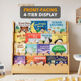 SpaceAid 4-Tier Scalloped Bookshelf, Montessori Bookcase for Toddlers, Wooden Book Shelf Organizer Display Furniture for Kids Rooms, Playroom, Nursery and Classroom, 29.6“ Wide, Natural SpaceAid