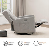 Ketaiyou Power Swivel Rocking Recliner Chair, High Back Electric Rocker Nursery Glider Chair, USB and Type-C Ports, Upholstered Fabric Reclining Single Sofa Chair for Living Room (Grey) Ketaiyou