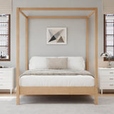 JIJIWANG Solid Wood Queen Size Canopy Bed Frame Four Poster Platform Bed with Slats Support,Wood Canopy Bed Queen 4 Poster Ded Frame No Box Spring Needed,Natural JIJIWANG