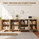 Patikuin Rattan Sideboard Buffet Cabinet, 4 Doors Accent Storage Cabinet, Console Table Coffee Bar with Power Outlet, Adjustable Shelves for Kitchen, Dining Room, Hallway, Living Room, Natural Patikuin