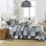 HIARUO Quilt Set Queen Size, 3 Pieces Bedspread Coverlet Plaid Patchwork Quilt Farmhouse Queen Size Comforter Set Lightweight Bedding with 2 Pillow Covers Shams for All Season Gray Brown White HIARUO