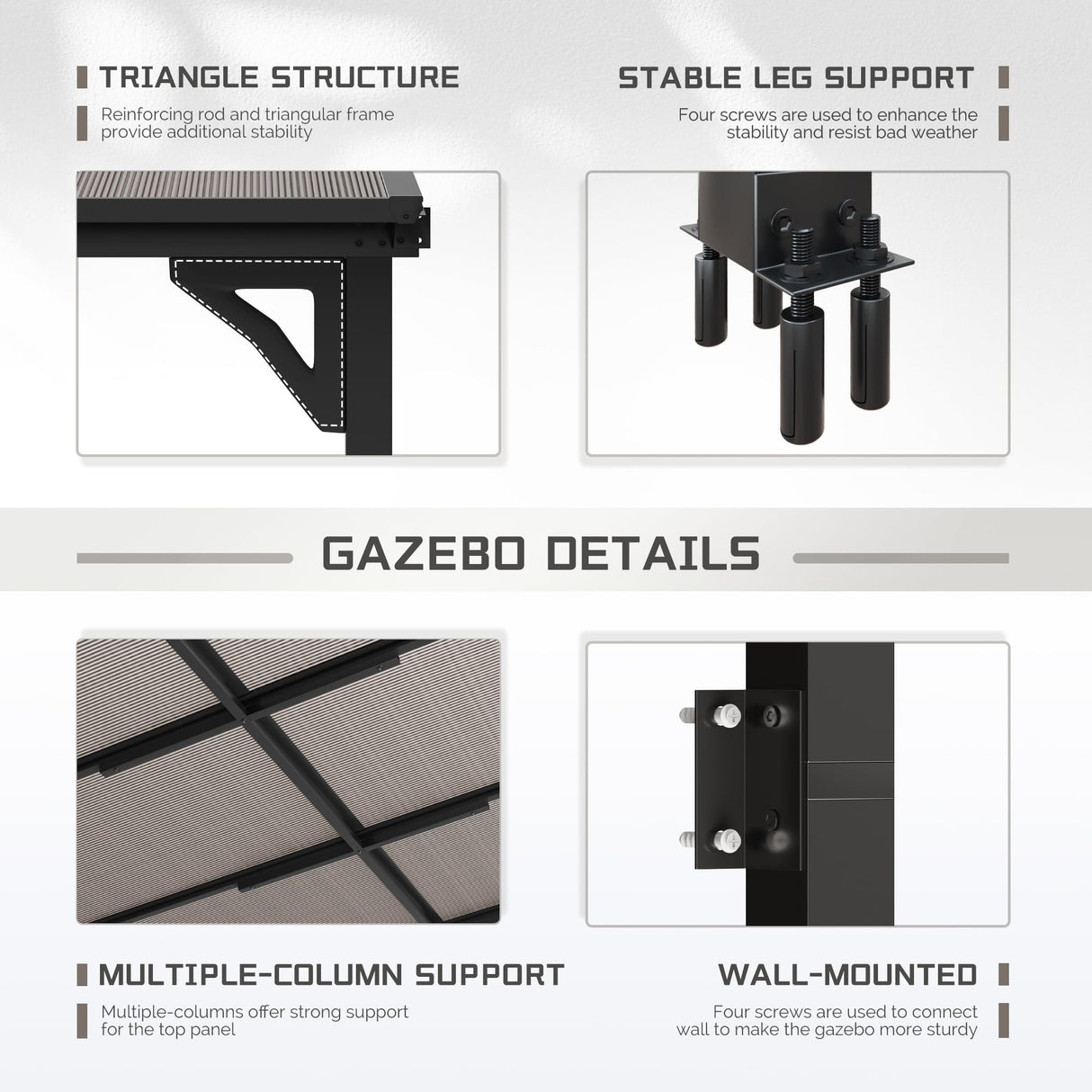 Devoko 10’x 10’ Gazebo for Patio, Lean to Gazebo Pergola on Clearance, Hardtop Wall-Mounted Gazebo with Awnings for Patio, Decks, Porch, Backyard Devoko