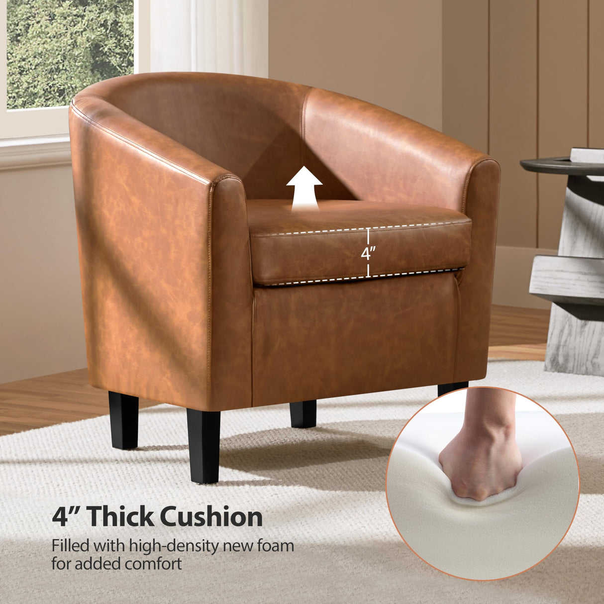 Yaheetech Brown Accent Chairs Set of 2, Faux Leather Barrel Chairs, Comfy Modern Leather Club Armchairs with Soft Seat for Living Room Bedroom Reading Waiting Room, Brown Yaheetech