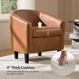Yaheetech Brown Accent Chairs Set of 2, Faux Leather Barrel Chairs, Comfy Modern Leather Club Armchairs with Soft Seat for Living Room Bedroom Reading Waiting Room, Brown Yaheetech