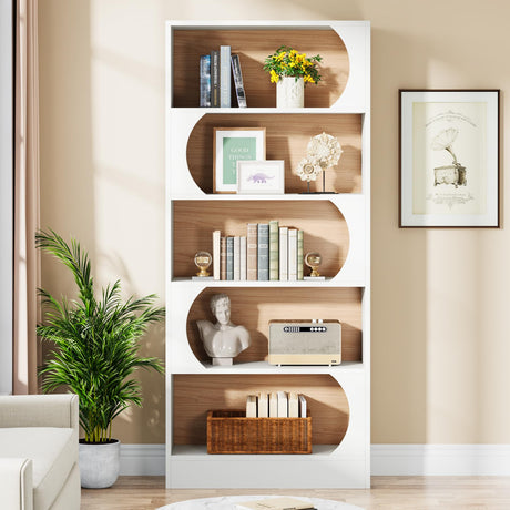 Tribesigns Modern 71" 5-Tier Freestanding Bookshelf with Versatile Storage in White and Walnut Tribesigns