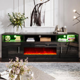 oneinmil 70" Fireplace TV Stand for TVs Up to 80", Electric Fireplace Entertainment Center with LED Lights & Storage Cabinets, Media Console Table for Living Room, Black oneinmil