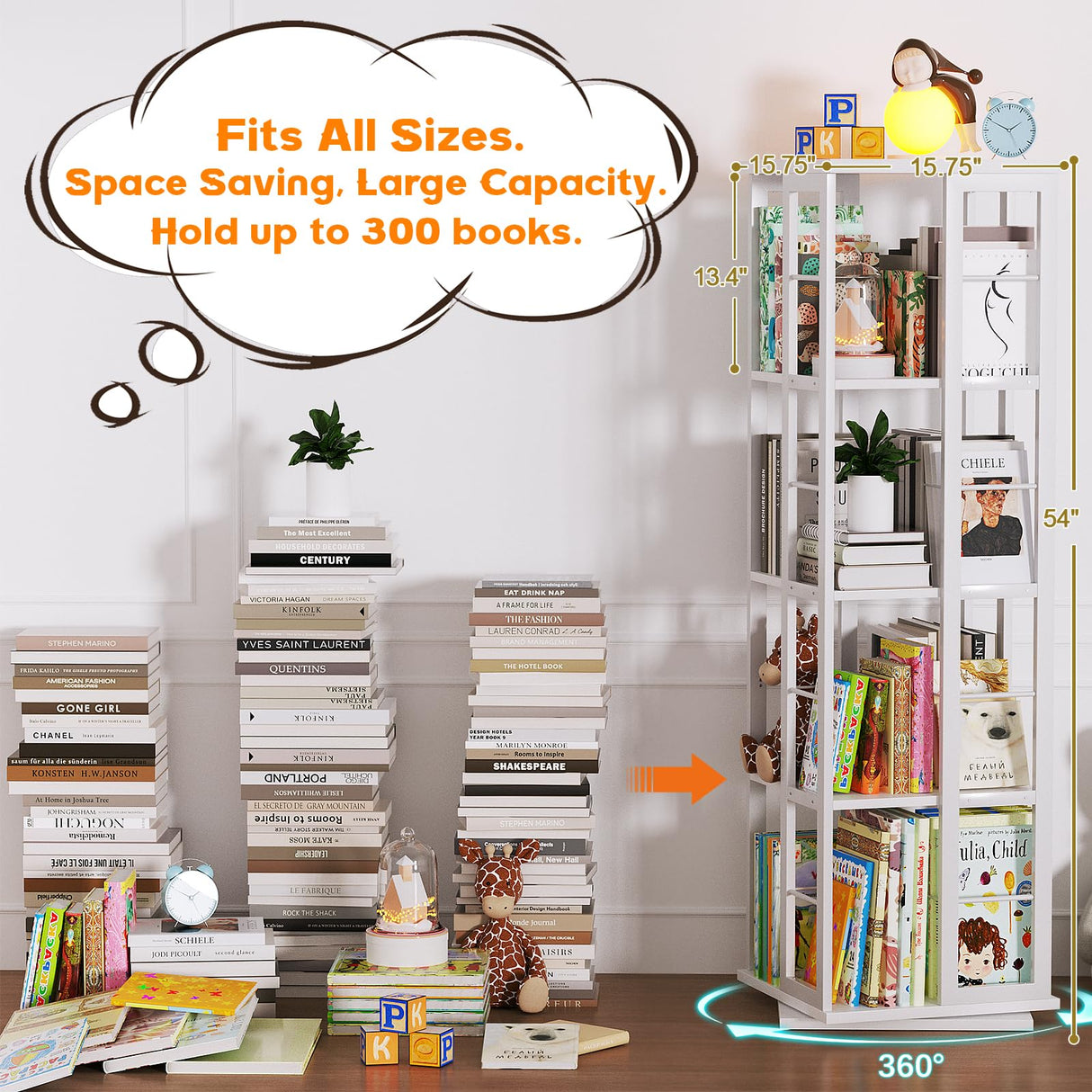 Aheaplus 360° Rotating Corner Bookshelf - Space-Saving Wood Bookcase for Small Spaces, White Aheaplus