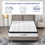 QEMNX 12 Inch Queen Hybrid Mattress – Medium Firm, Memory Foam & Responsive Pocket Springs, Enhanced Edge Support, Motion Isolation, Pressure Relief, Eco-Friendly, Compressed for Easy Setup QEMNX