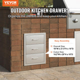VEVOR Outdoor Kitchen Drawers 16" W x 21.5" H x 18" D, Flush Mount Triple Access BBQ Drawers with Stainless Steel Handle, BBQ Island Drawers for Outdoor Kitchens or BBQ Island Patio Grill Station VEVOR