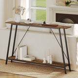 YATINEY 55" Narrow Console Table, Long Skinny Sofa Tables, Industrial Entryway Table, Behind Couch Table Skinny, 2-Layer Hallway Table for Entryway, Living Room, Foyer, Rustic Brown and Black CT14BR YATINEY