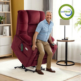 MCombo Large Triple Motor Power Lift Recliner Chair with Massage and Dual Heating, Adjustable Headrest for Tall Elderly People, Fabric 7634 (Burgundy, Large) MCombo
