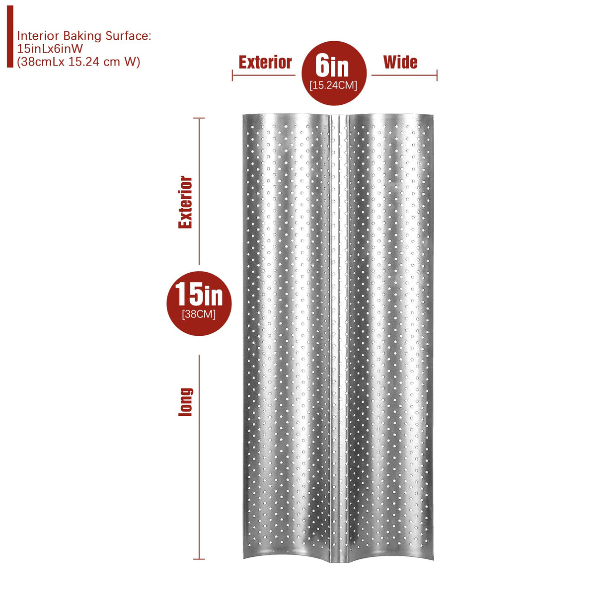 KITESSENSU Nonstick Baguette Pans for French Bread Baking, Perforated 2 Loaves Baguettes Bakery Tray, 15" x 6.3", Silver KITESSENSU