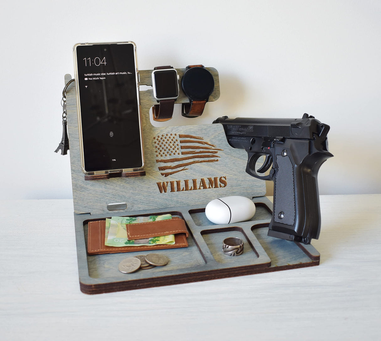 Wooden Docking Station, Police officer Docking Station, Wood Stand for gun, Law enforcement Gift for men, Gun holder, Father's Day Gift WoodArtSupply