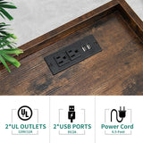 YITAHOME Record Player Stand with Power Outlets and LED Lights Holds Up to 130 Albums, Record Player Table with Storage, Vinyl Record Storage with Solid Legs for Living Room, Bedroom, Grey YITAHOME