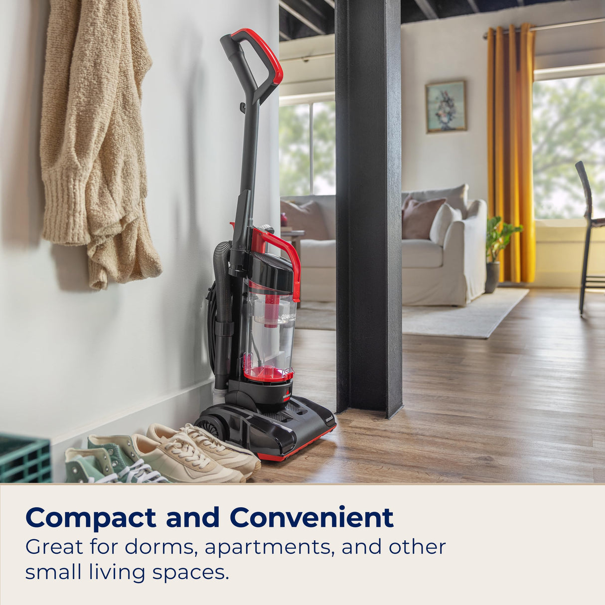 Bissell CleanView Compact Upright Vacuum, Fits in Dorm Rooms & Apartments, Lightweight with Powerful Suction and Removable Extension Wand, 3508 Bissell